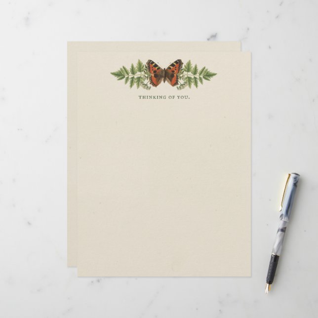 Membrete Viñeta Botánica de Mariposa Personalizada (Anverso/Reverso In Situ)