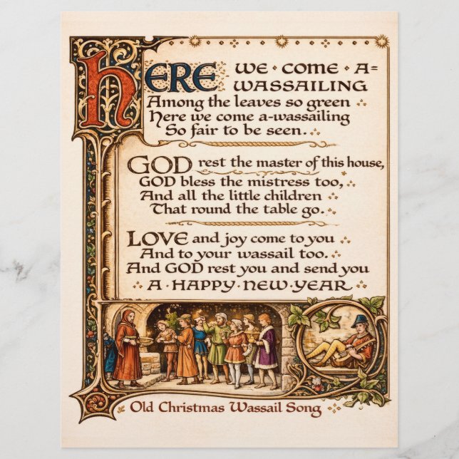 Membrete Vintage Wassail Song Illuminated Manuscript Art  (Anverso)