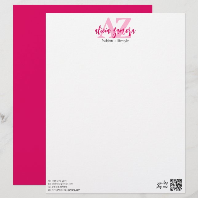 Membrete Viva Moderno Magenta Atrevido Elegante Rosa Person (Anverso / Reverso)