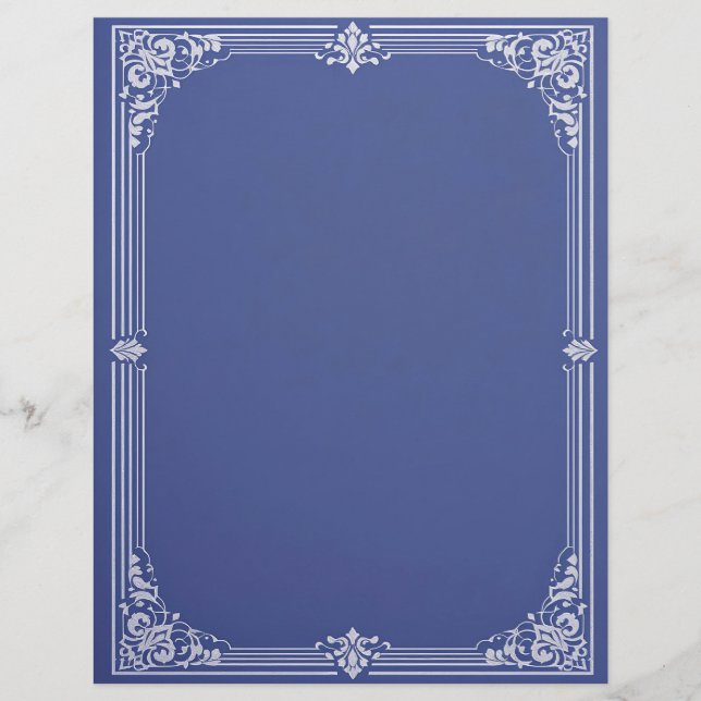 Membrete White Art Deco Frame on Dusty Blue Stationery (Anverso)