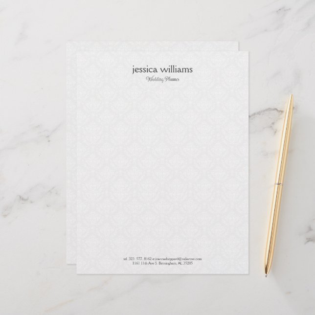 Membrete White Damasks Background Personalized Gray Text (Anverso/Reverso In Situ)
