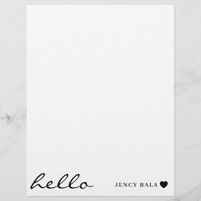 Membrete White Minimal Heart | Simple Modern Hello Design (Anverso)