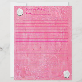 Membrete White Rose on Lined Pink Stationery