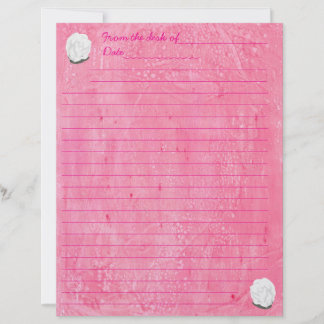 Membrete White Rose on Lined Pink Stationery