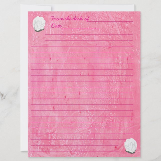 Membrete White Rose on Lined Pink Stationery (Anverso)