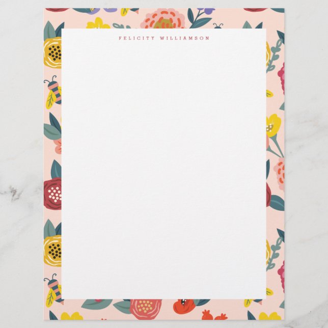 Membrete Wildflowers florales vibrantes y marco de la abeja (Anverso)