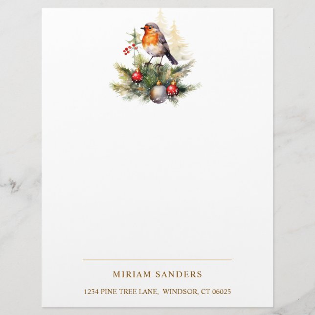 Membrete Winter Red Robin Christmas Letterhead (Anverso)