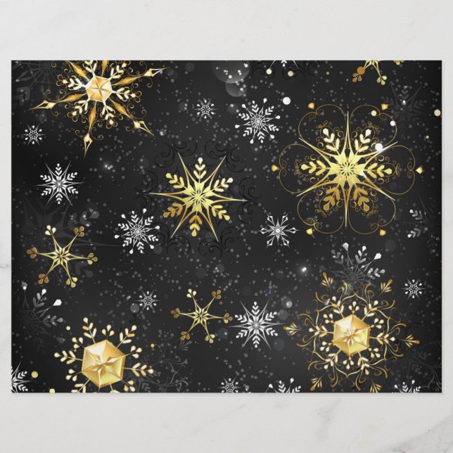 Membrete Xmas copos de nieve dorados sobre fondo negro (Anverso)