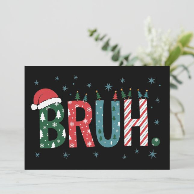 Meme de Navidad Bruh Gorro de Santa Divertido Sarc (Anverso de pie)