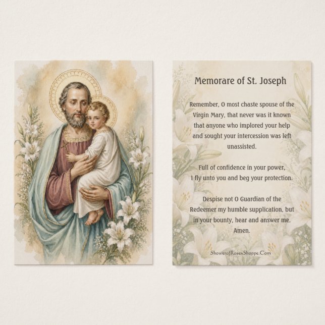Memorare a San José Lirio Santo Devoción Oración (Anverso y reverso)