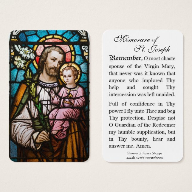 Memorare Oración San José y Jesucristo Tarjeta Sag (Anverso y reverso)