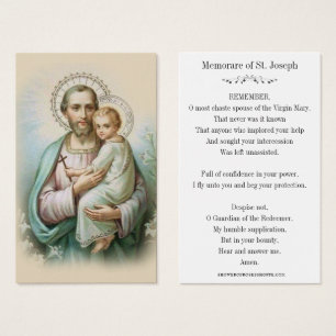 Memorare Oración San José y Jesucristo Tarjeta Sag