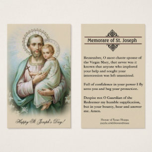 Memorare Oración San José y Jesucristo Tarjeta Sag