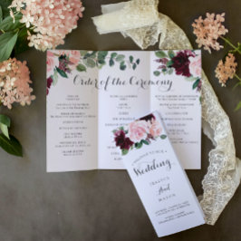 Memoria del programa Rubor Burgundy Tri-Fold Weddi