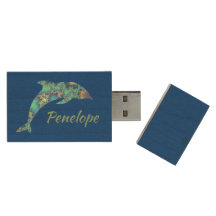 Delfín verde azul y oro fractal con tu nombre