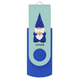 Memoria USB Gnomo mago sobre azul claro