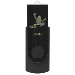 Memoria USB Rana de árbol fractal verde y dorado Guay con nomb