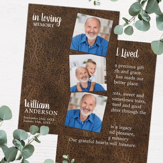 Memorial 3 Foto Funeral Tarjeta de Oración Cuero (Subido por el creador)
