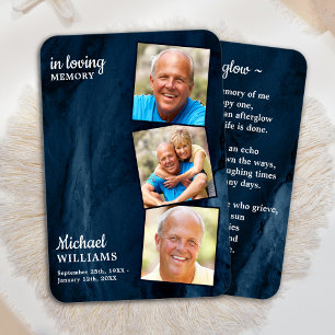 Memorial 3 Foto Tarjeta de oración Funeral Azul Má