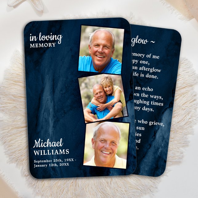 Memorial 3 Foto Tarjeta de oración Funeral Azul Má (Subido por el creador)