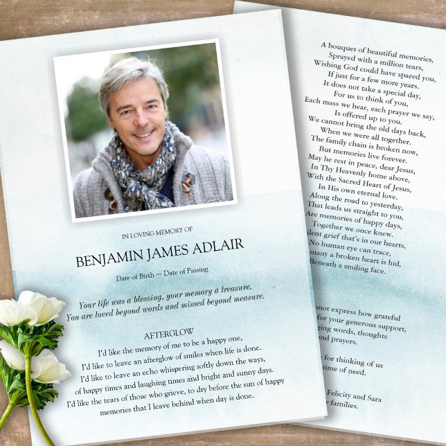 Memorial Blue Sympathy Funeral Gracias Tarjeta (Sympathy floral Celebration of Life, In Loving Memory, Forever in our Hearts Funeral thank you cards)