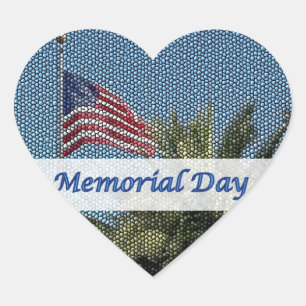 Memorial Day USA Flag Palm Tree Heart Pegatina