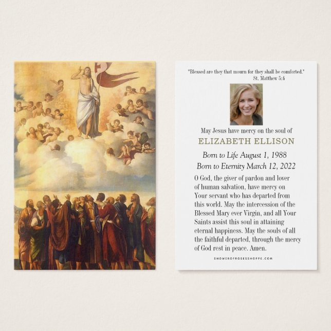 Memorial de la Oración del Funeral Católico Jesús (Anverso y reverso)