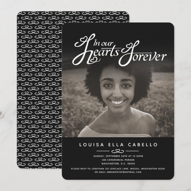 Memorial en corazones foto funeral invitaciones ne (Anverso / Reverso)