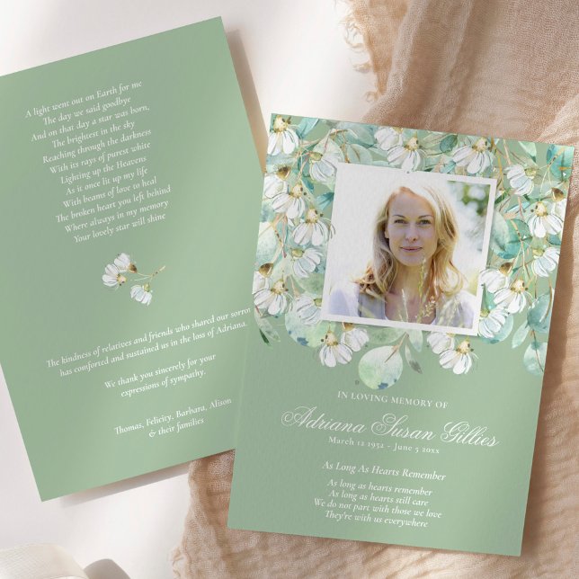 Memorial Eucalyptus Foto Funeral Gracias Tarjeta (memorial thank you card, eucalyptus with photo funeral thank you card)