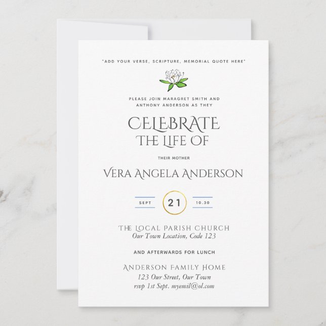 Memorial funeral INVITE Celebración de la Vida (Anverso)