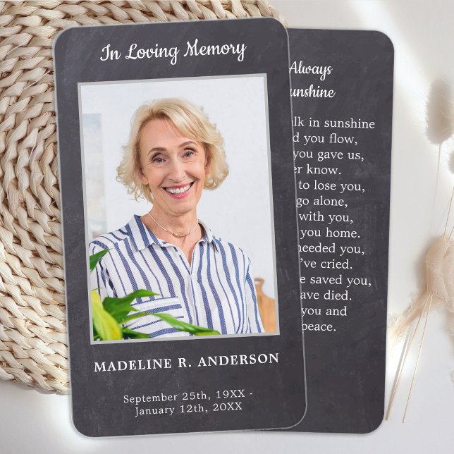 Memorial Funeral Tarjeta de Oración Chalkboard Fot (Subido por el creador)