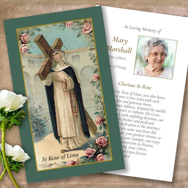 Memorial funerario tarjetas de simpatía de St Rosa (catholic, religious, celebration of life, in loving memory of, prayer cards for bereavement)