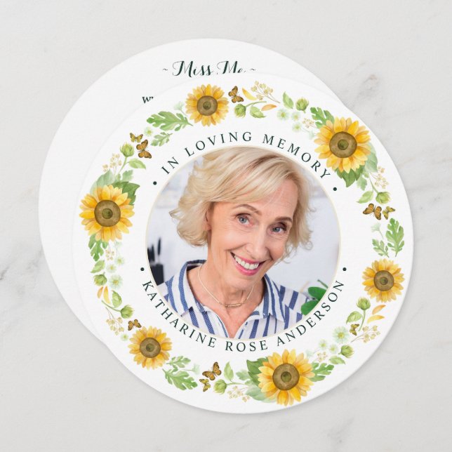 Memorial girasoles Foto Funeral Tarjeta de oración (Anverso / Reverso)