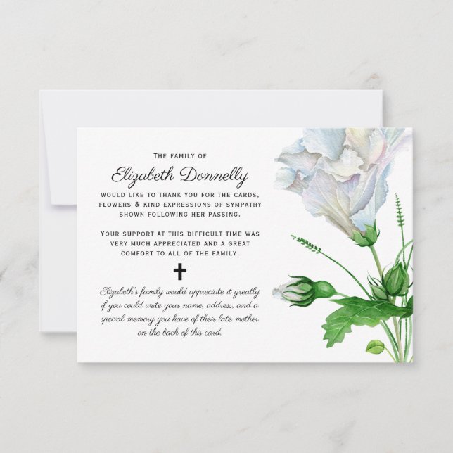 Memorial Gracias Nota | Memoria funeraria Keepsake (Anverso)