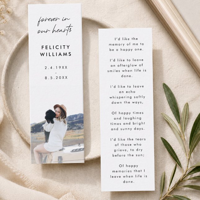 Memorial Poem Funeral Favor Mini Tarjeta de Marcad (Personalized mini bookmark card with memorial photo and prayer or poem on back.)