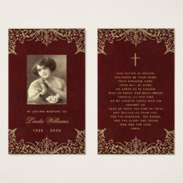 Memorial Vintage Burgundy Gold Funeral Prayer Card