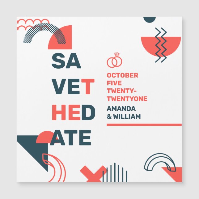 Memphis Style Resumen Boda azul y rojo (Anverso)