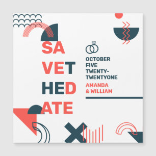 Memphis Style Resumen Boda rojo y azul