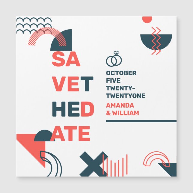 Memphis Style Resumen Boda rojo y azul (Anverso)