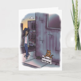 Mendigar gato con tarjeta de saludo de Rótulo