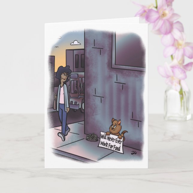 Mendigar gato con tarjeta de saludo de Rótulo (Orquídea)