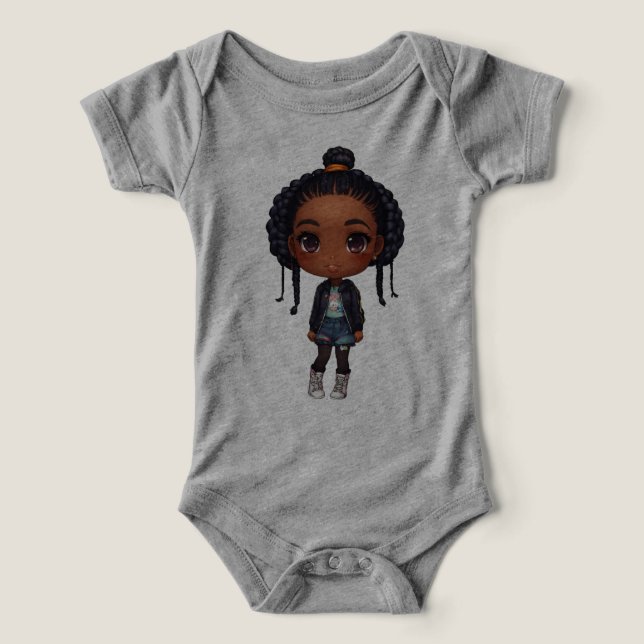 Menina preta dos desenhos animados que veste calça (Diseño delantero )