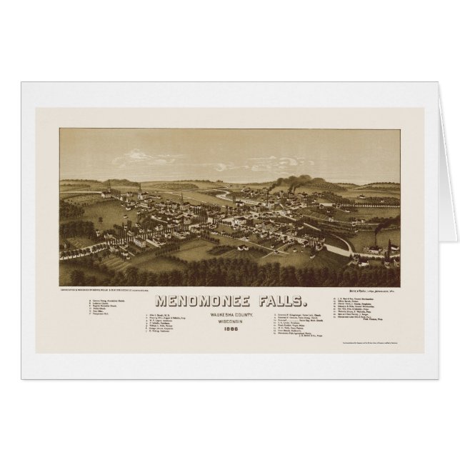 Menomonee Falls, mapa panorámico de los WI - 1886 (Anverso (Horizontal))