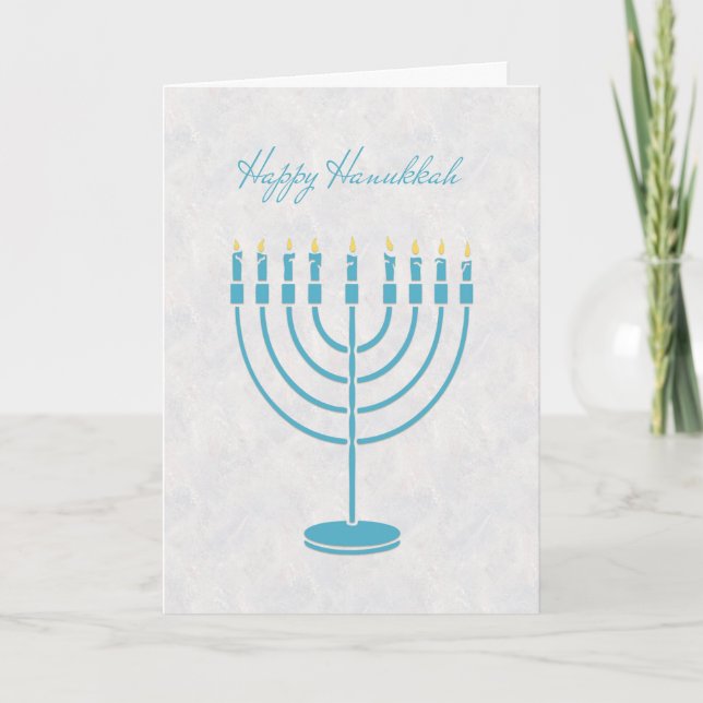 Menorah azul, Hanukkah feliz, tarjeta de saludo (Anverso)