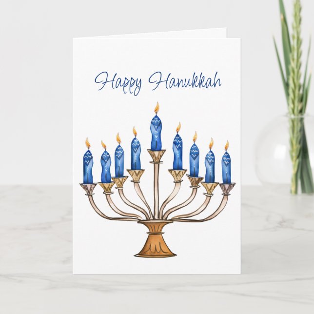 Menorah con velas quemadas tarjeta Hanukkah feliz (Anverso)