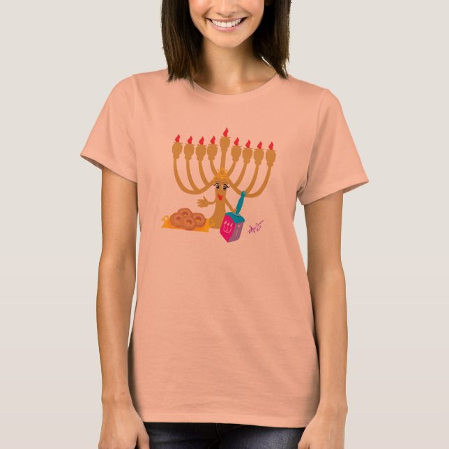 Menorah y Dreidel Navy mangas largas camisetas (Anverso)