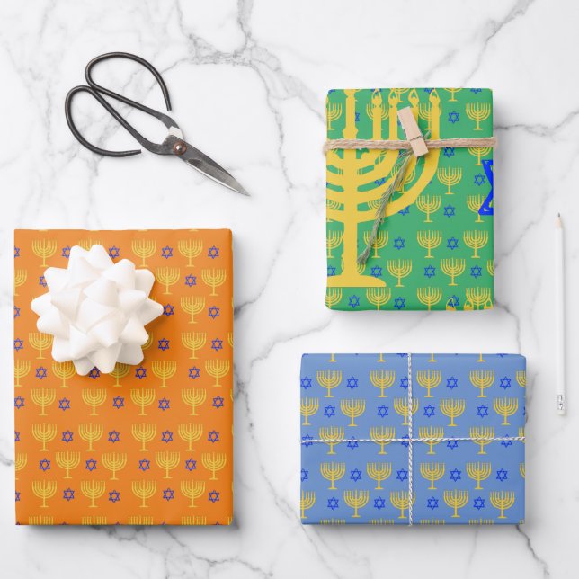 Menorahs de oro + hojas de papel de relleno de est (Anverso)