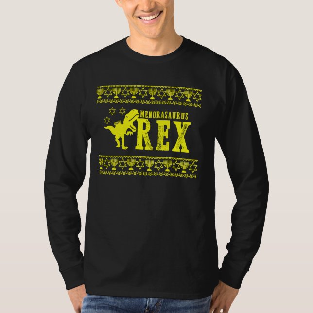 Menorasauro Rex Menorah Dinosaur Ugly Sweater Han (Anverso)