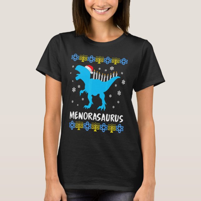 Menorasauro Rex Ugly Hanukkah Sweater Dinosaur Re (Anverso)