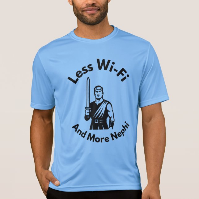 Menos Wi-Fi Más camiseta masculina de Nephi LDS, E (Anverso)